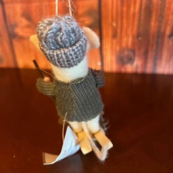 Felted Mouse Christmas Ornament On Skis With Knit Sweater & Hat By Silver Tree - Picture 5 of 7
